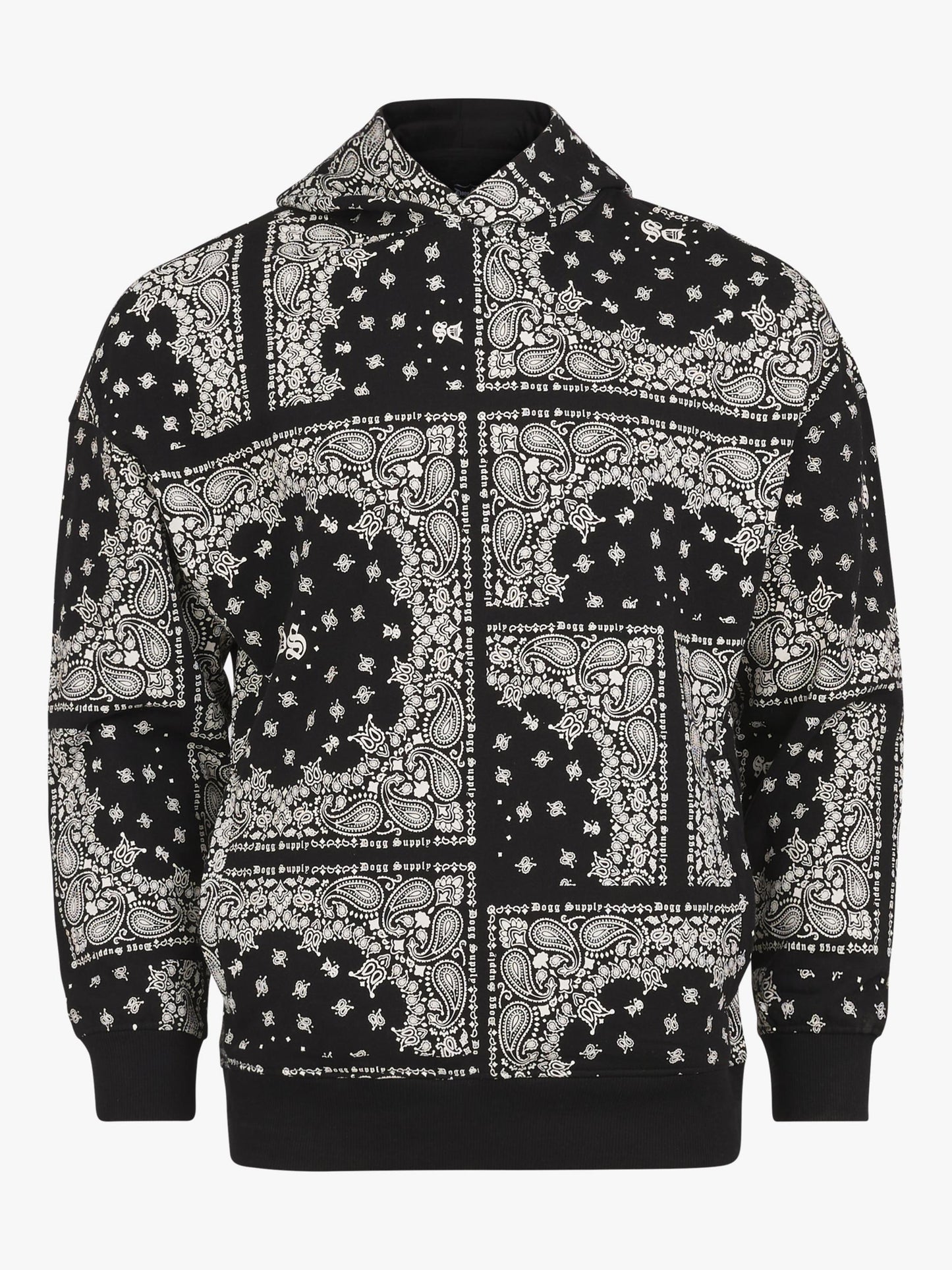 Dogg Supply by Snoop Dogg All Gender Bandana Print Popover Hoodie Sweatshirt (Black)