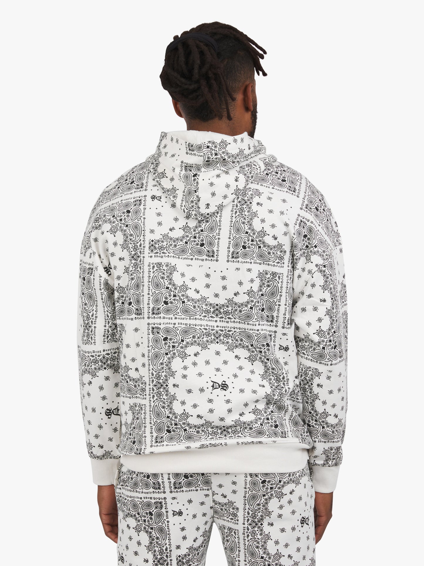 Dogg Supply by Snoop Dogg All Gender Bandana Print Popover Hoodie Sweatshirt (White)