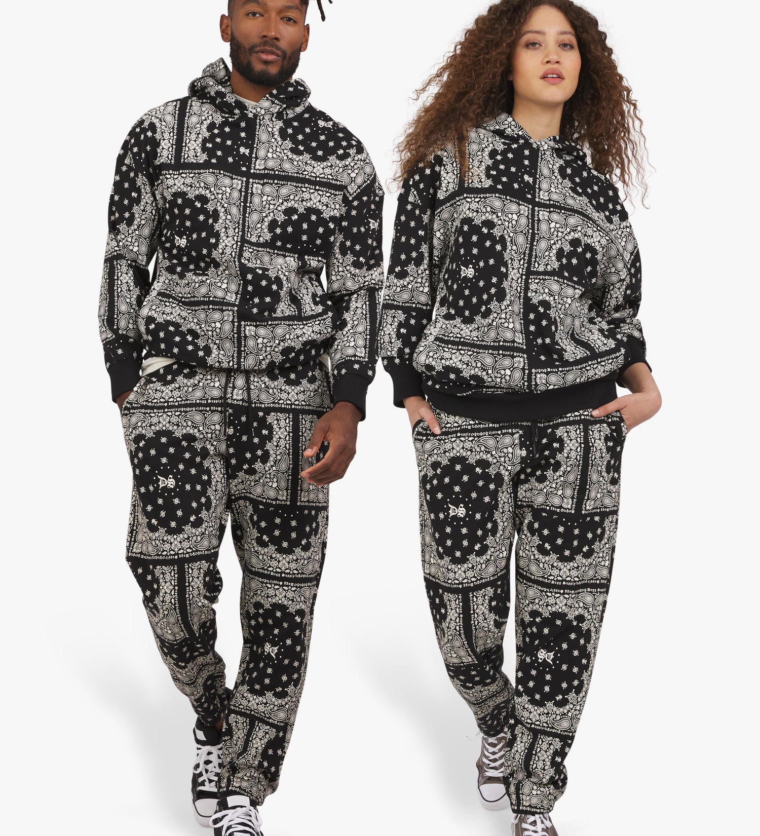 Dogg Supply by Snoop Dogg All Gender Bandana Print Popover Hoodie Sweatshirt (Black)