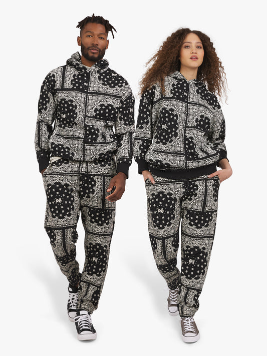 Dogg Supply by Snoop Dogg All Gender Bandana Print Popover Hoodie Sweatshirt (Black)
