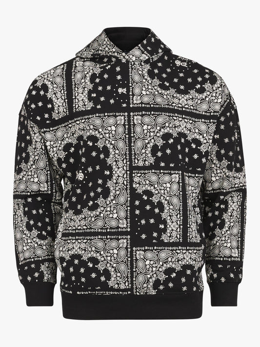 Dogg Supply by Snoop Dogg All Gender Bandana Print Popover Hoodie Sweatshirt (Black)