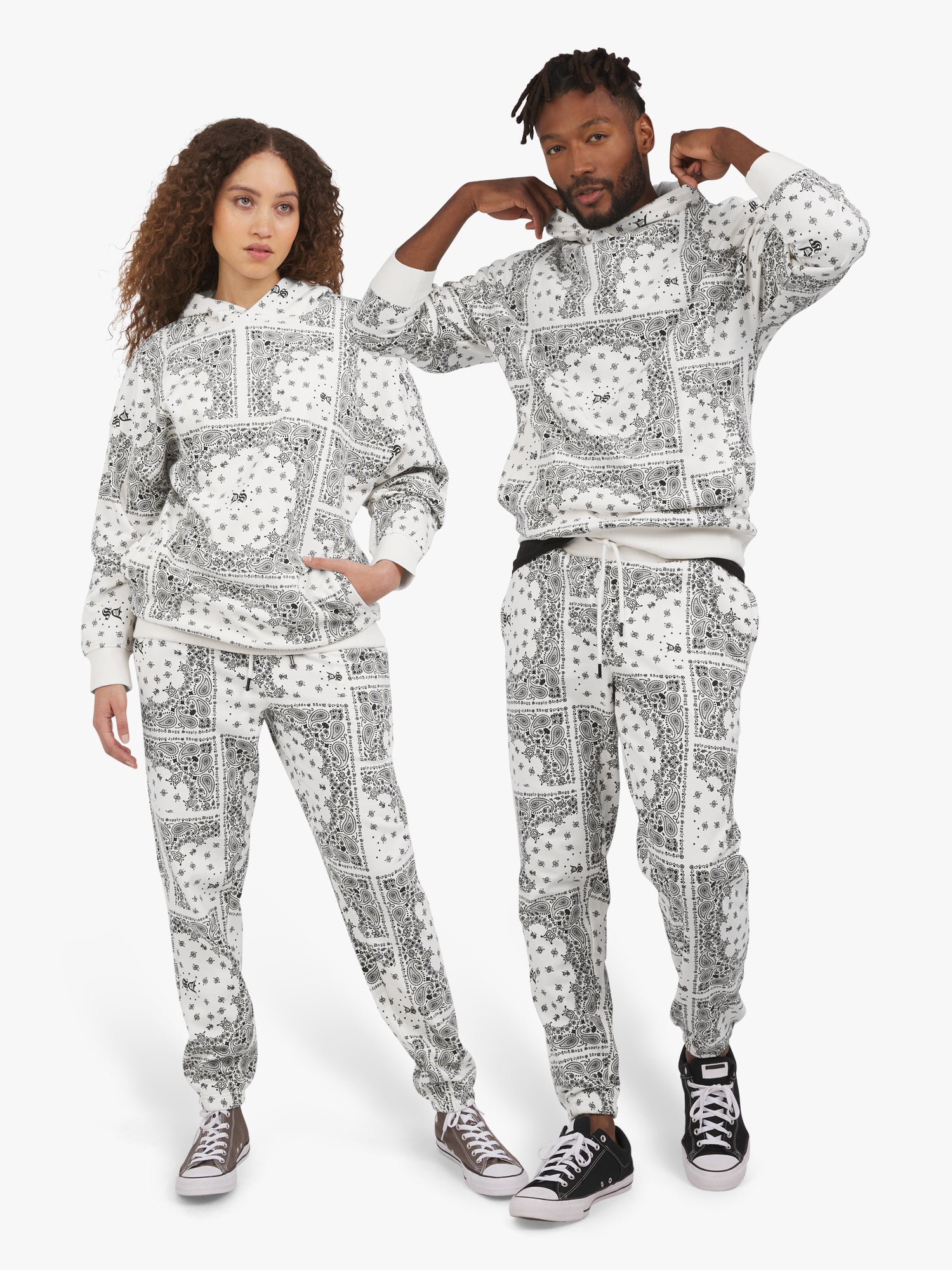 Dogg Supply by Snoop Dogg All Gender Bandana Print Popover Hoodie Sweatshirt (White)