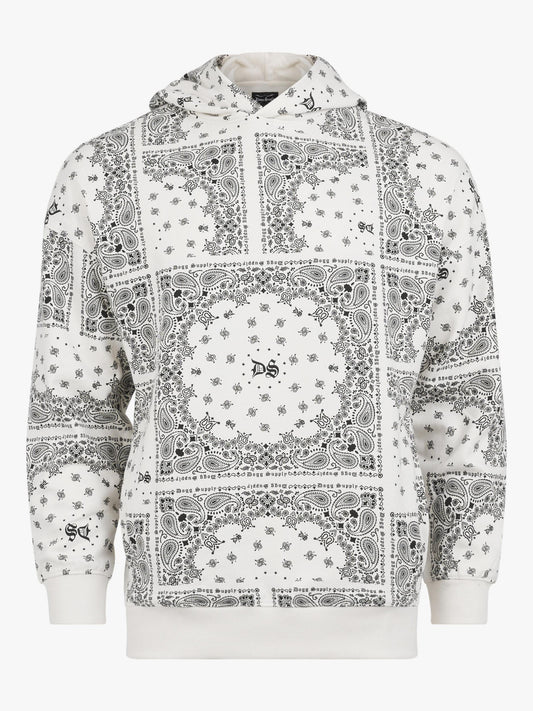 Dogg Supply by Snoop Dogg All Gender Bandana Print Popover Hoodie Sweatshirt (White)