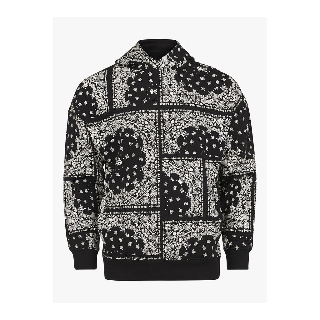 Dogg Supply by Snoop Dogg All Gender Bandana Print Popover Hoodie Sweatshirt (Black)