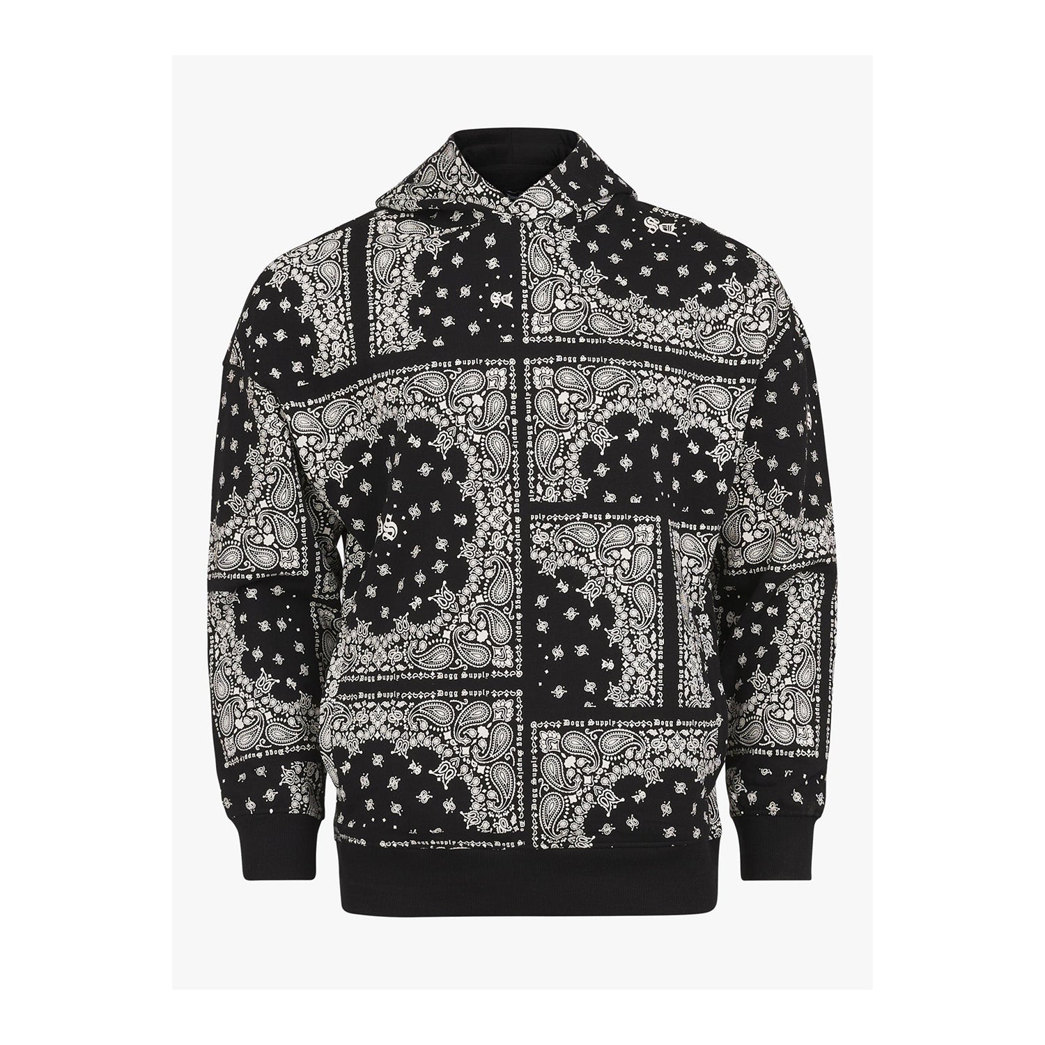 Dogg Supply by Snoop Dogg All Gender Bandana Print Popover Hoodie Sweatshirt (Black)