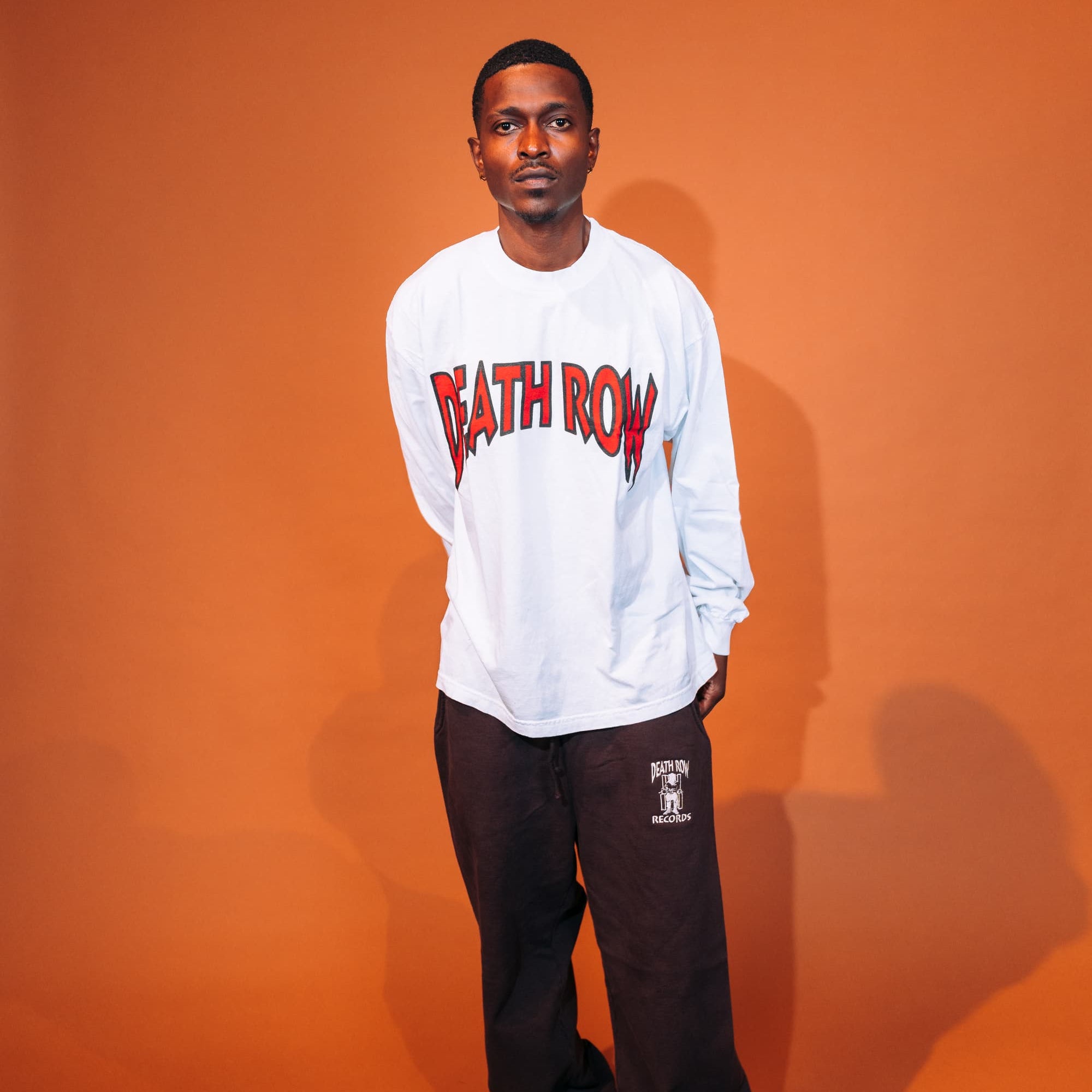 Death Row Records Text Logo White Long Sleeve Tee