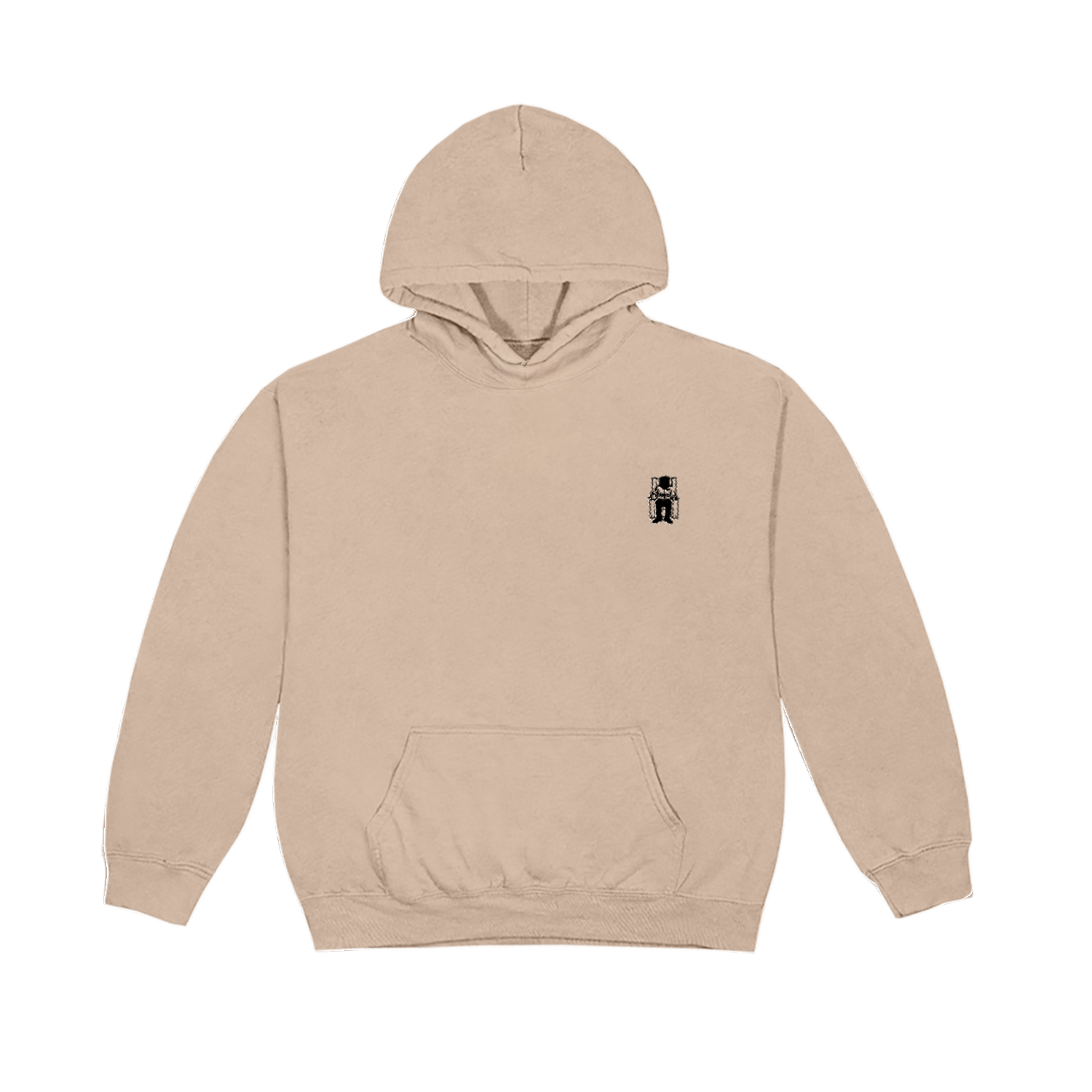 Long Hair Death Row Embroidered Logo Cream Pullover Hoodie (With Hole)
