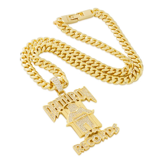 Death Row Records Flat Iced Small Chain Necklace Gold