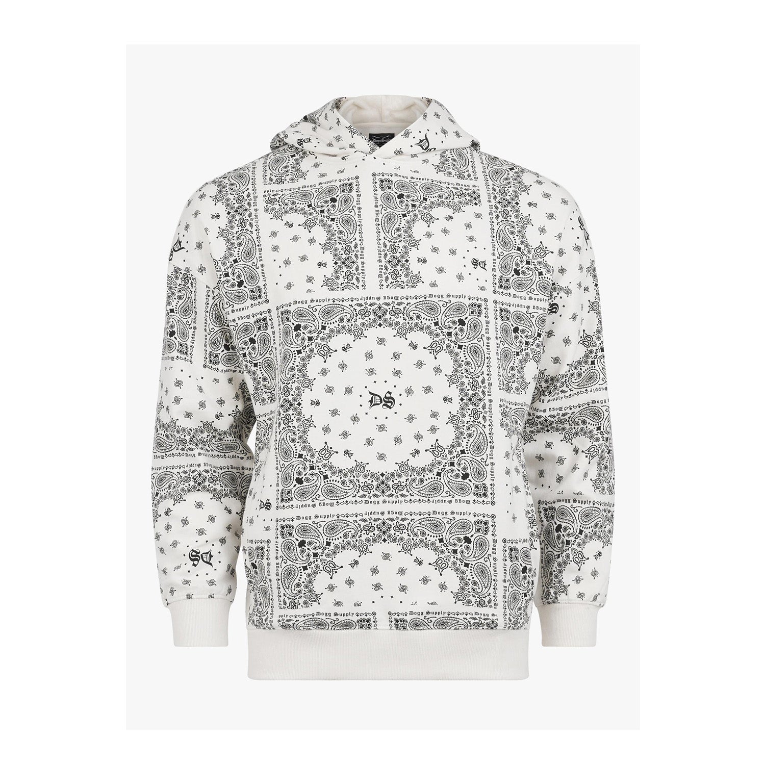 Dogg Supply by Snoop Dogg All Gender Bandana Print Popover Hoodie Sweatshirt (White)